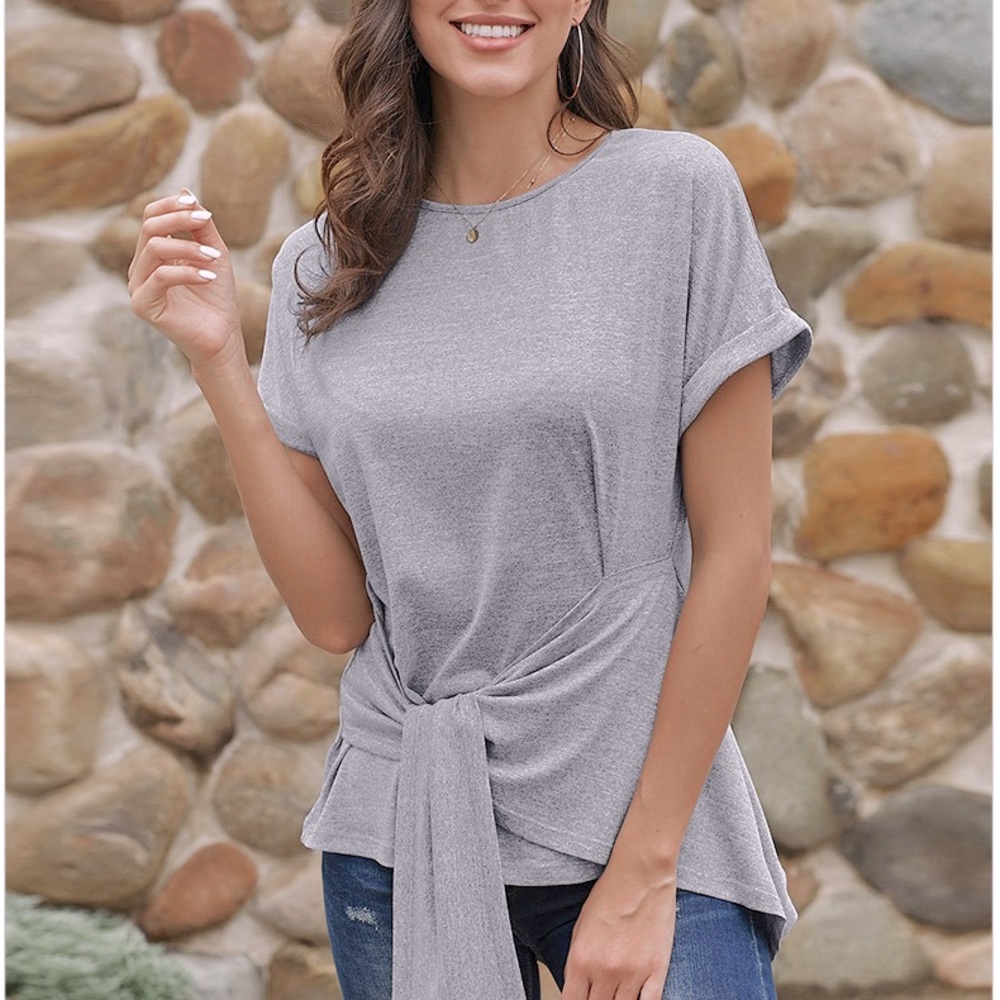 2 Heather Gray Tees: Baby Ribbed Ruffle / Hip-Tied - Picture 16 of 16